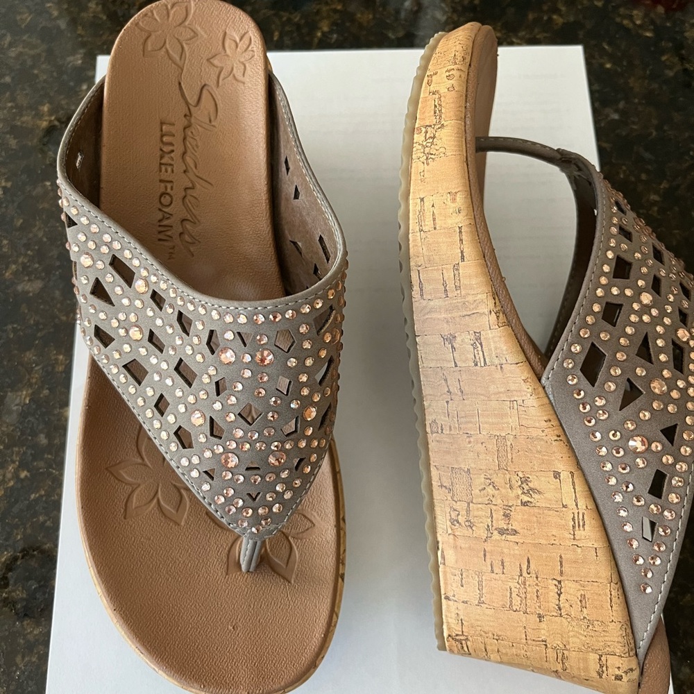 Skechers Rhinestone Wedge Sandals - Picture 2 of 2